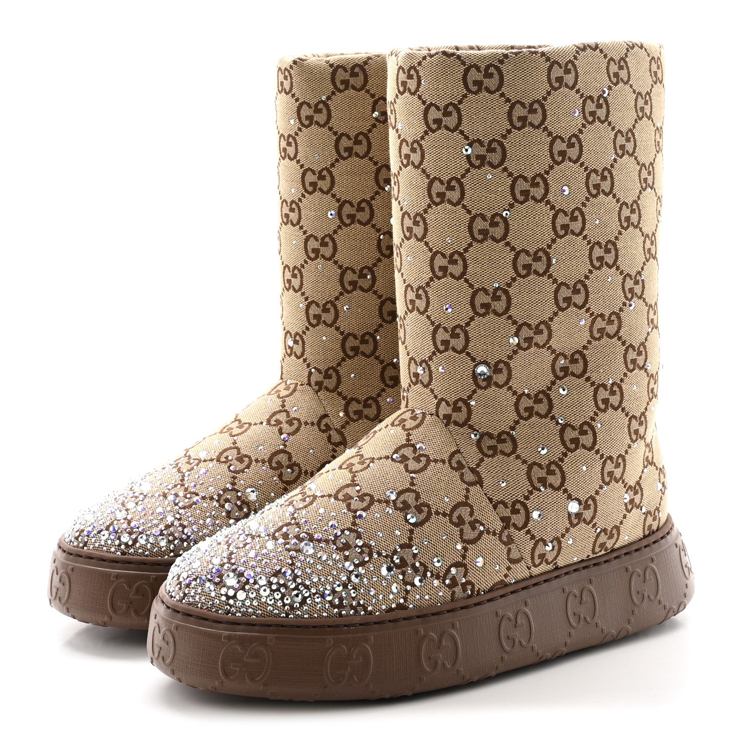 Gucci Monogram GG Strass Thermal Bootie 38.5 Camel Ebony 4 of 10