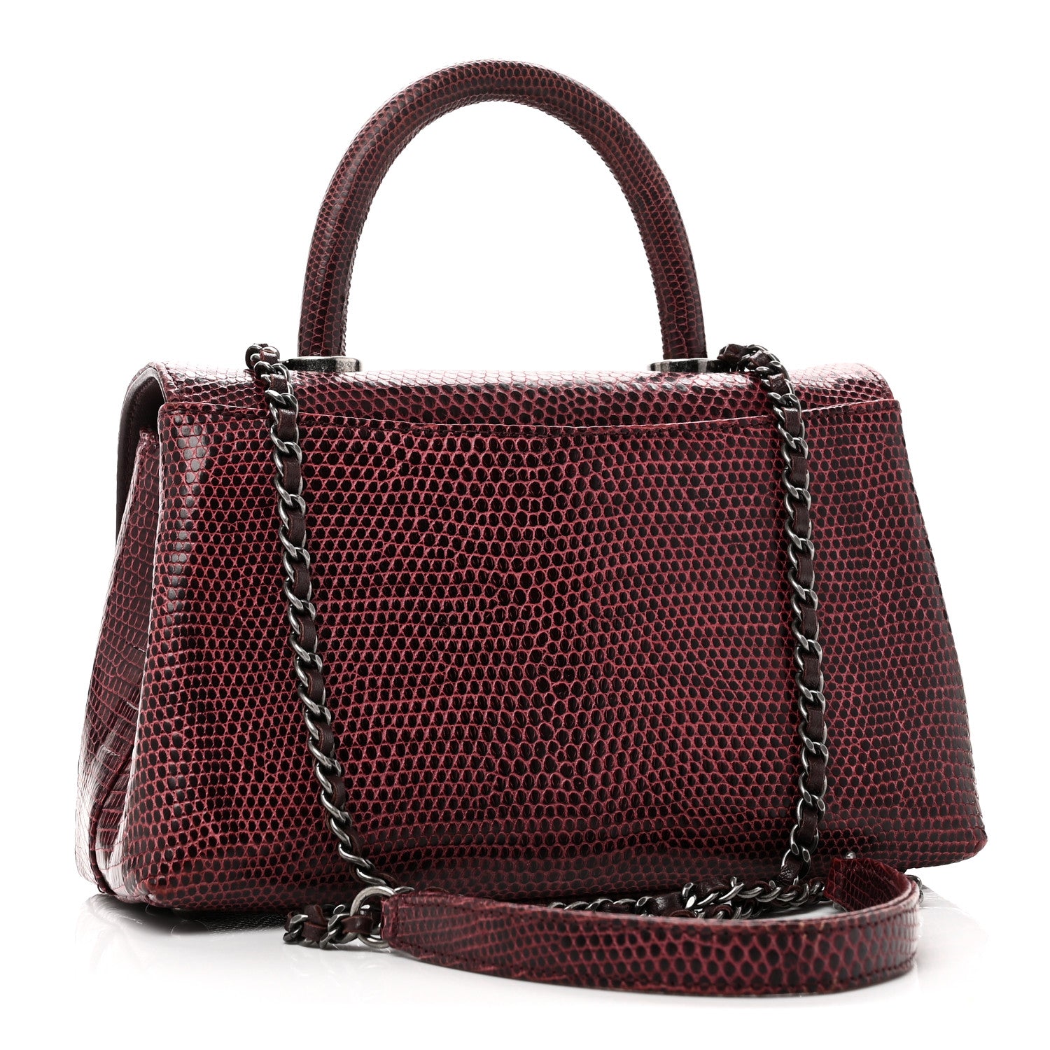 Chanel Lizard Mini Coco Handle Flap Burgundy 3 of 10