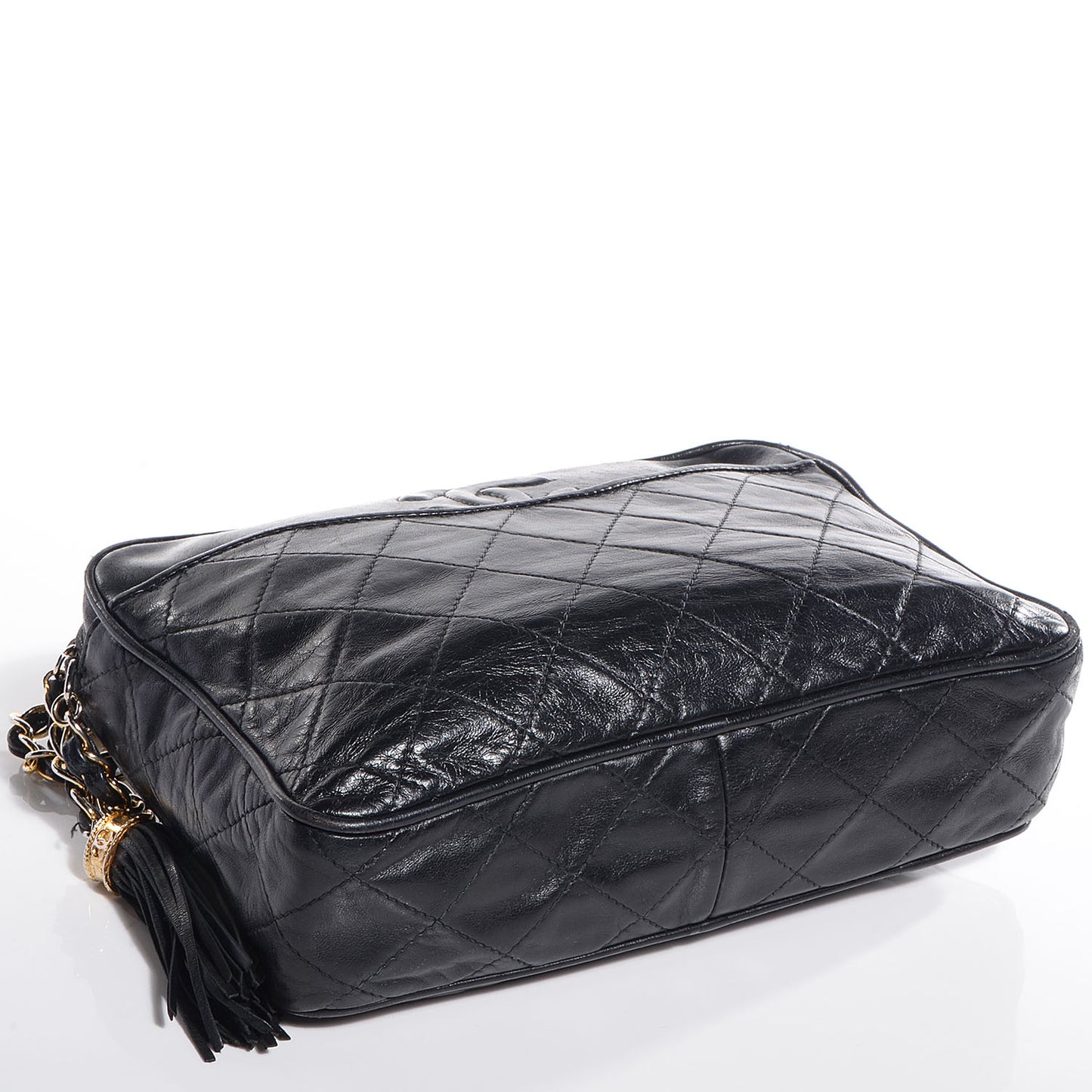 Lambskin Quilted Tassel Camera Case Black
