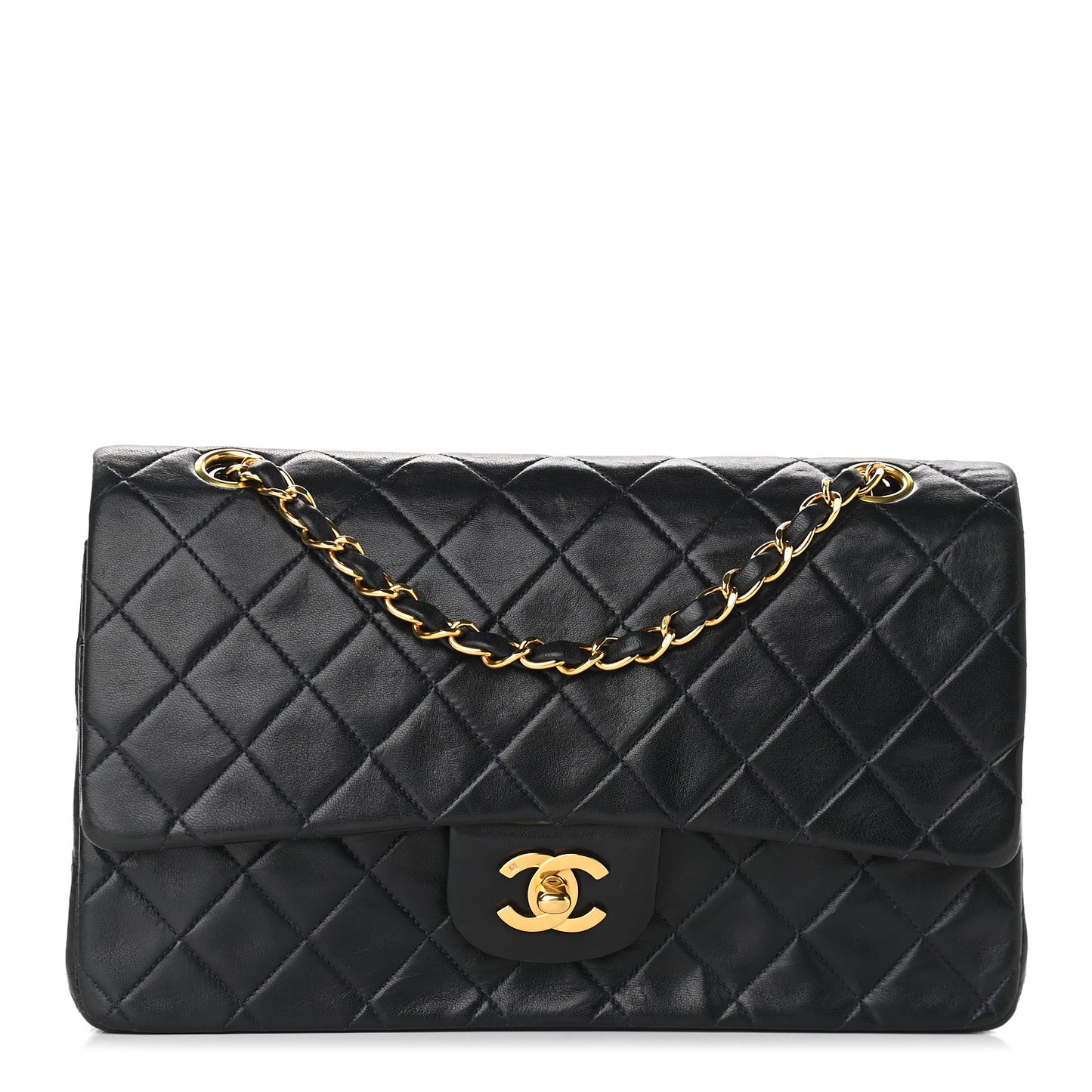 Lambskin Quilted Medium Double Flap Navy