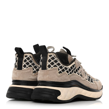 Chanel Suede Calfskin Embroidered CC Sneakers 39 Beige Black 3 of 11