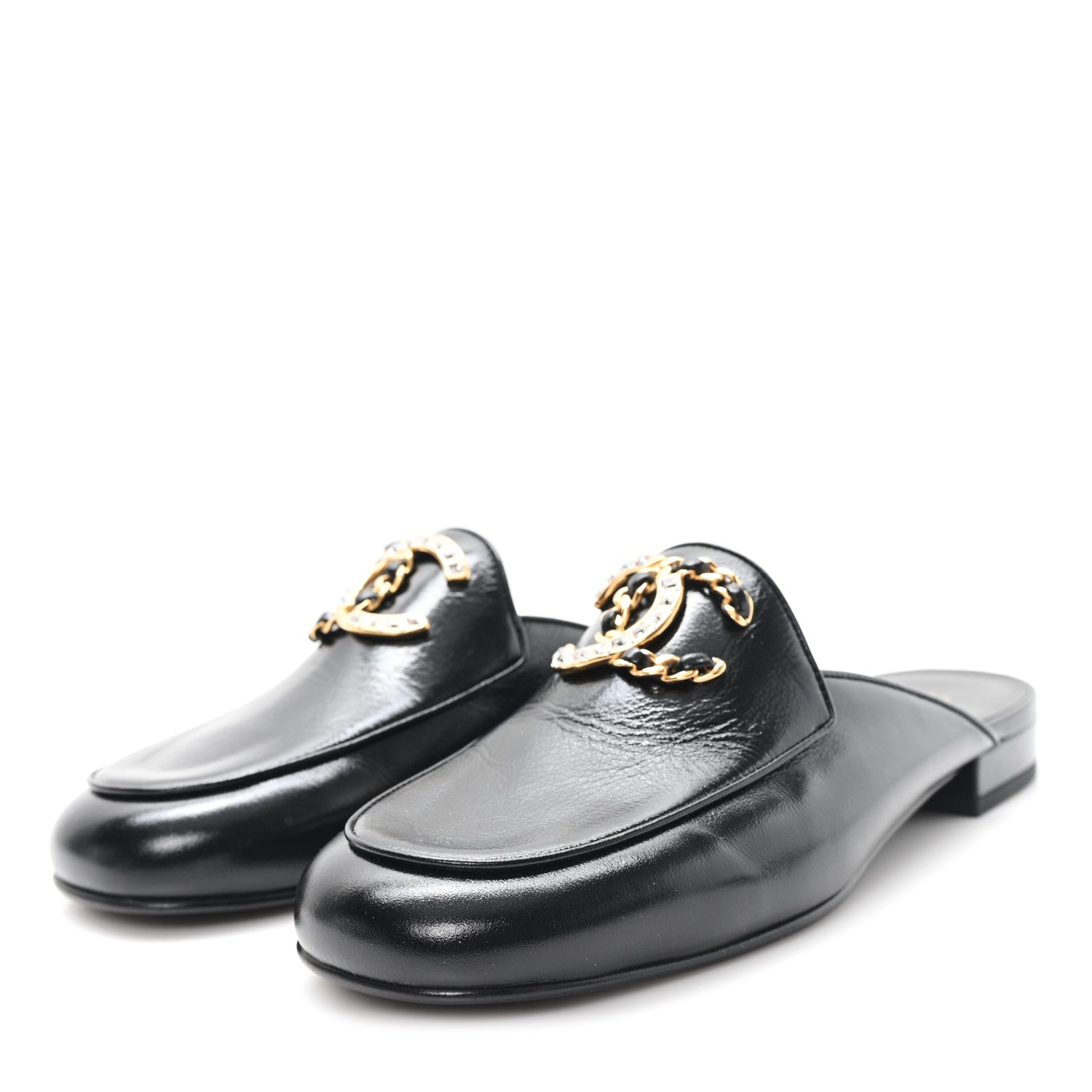 Chanel Shiny Calfskin Crystal CC Mules 38 Black 4 of 10