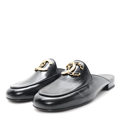 Chanel Shiny Calfskin Crystal CC Mules 38 Black 4 of 10