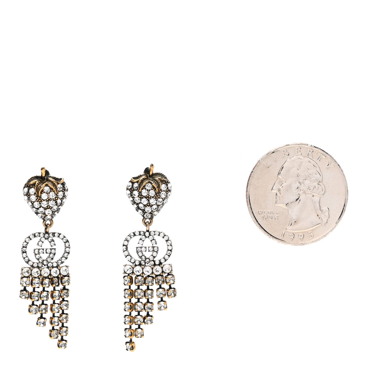Gucci Metal Crystal Interlocking G Strawberry Drop Earrings 2 of 4