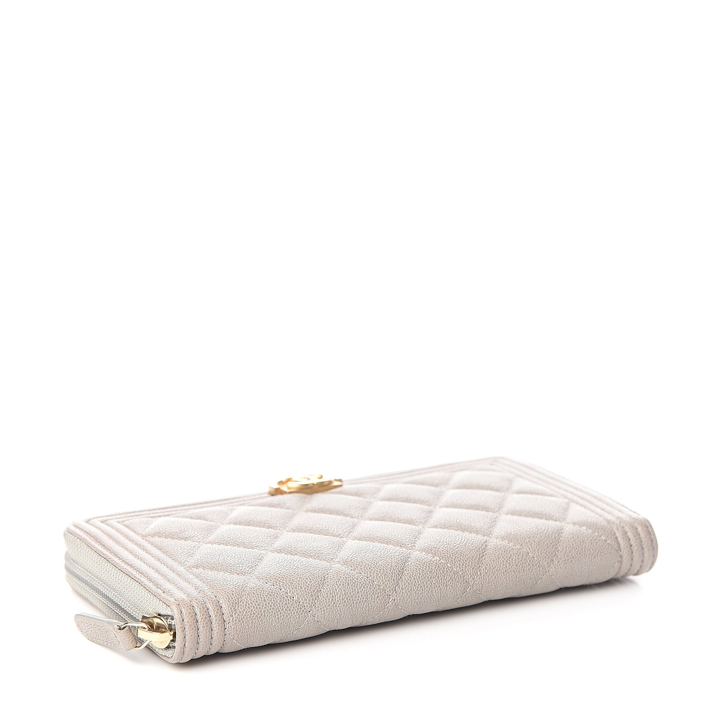 Caviar Quilted Large Boy Zip Around Wallet Grey