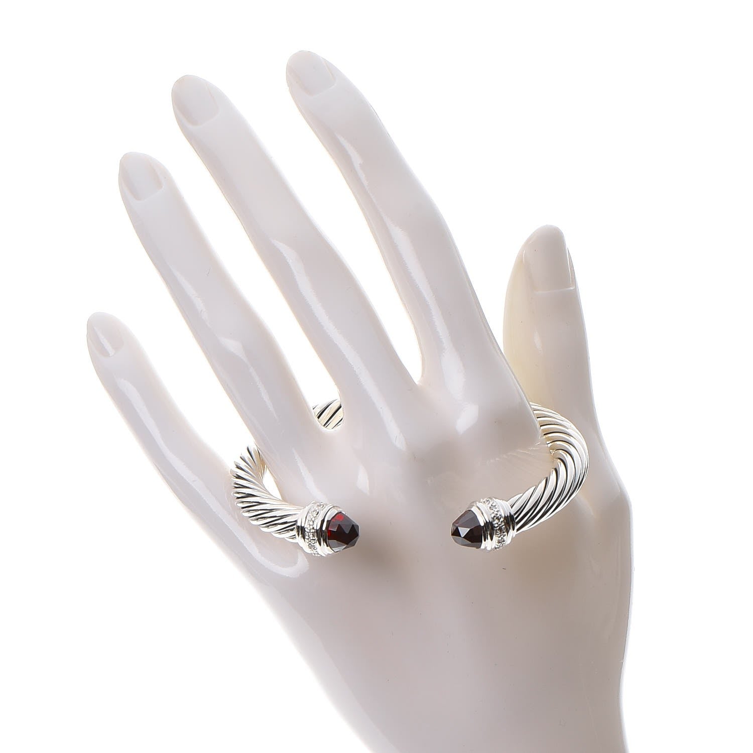 David Yurman Sterling Silver Diamond Garnet 7mm Cable Classics Bracelet 2 of 5