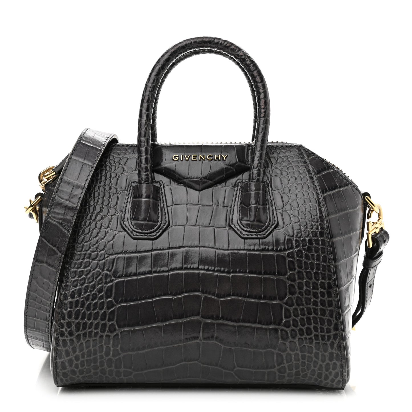 Calfskin Crocodile Embossed Mini Antigona Storm Grey