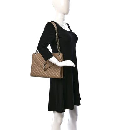 Saint Laurent Grain De Poudre Mixed Matelasse Large Triquilt Monogram Satchel Dark Beige 2 of 15