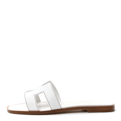 Hermes Box Calfskin Oran Sandals 37.5 White 1 of 8