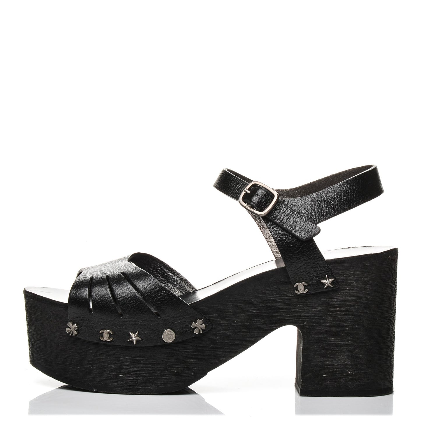Goatskin Studded Platform Sandals 40 Black