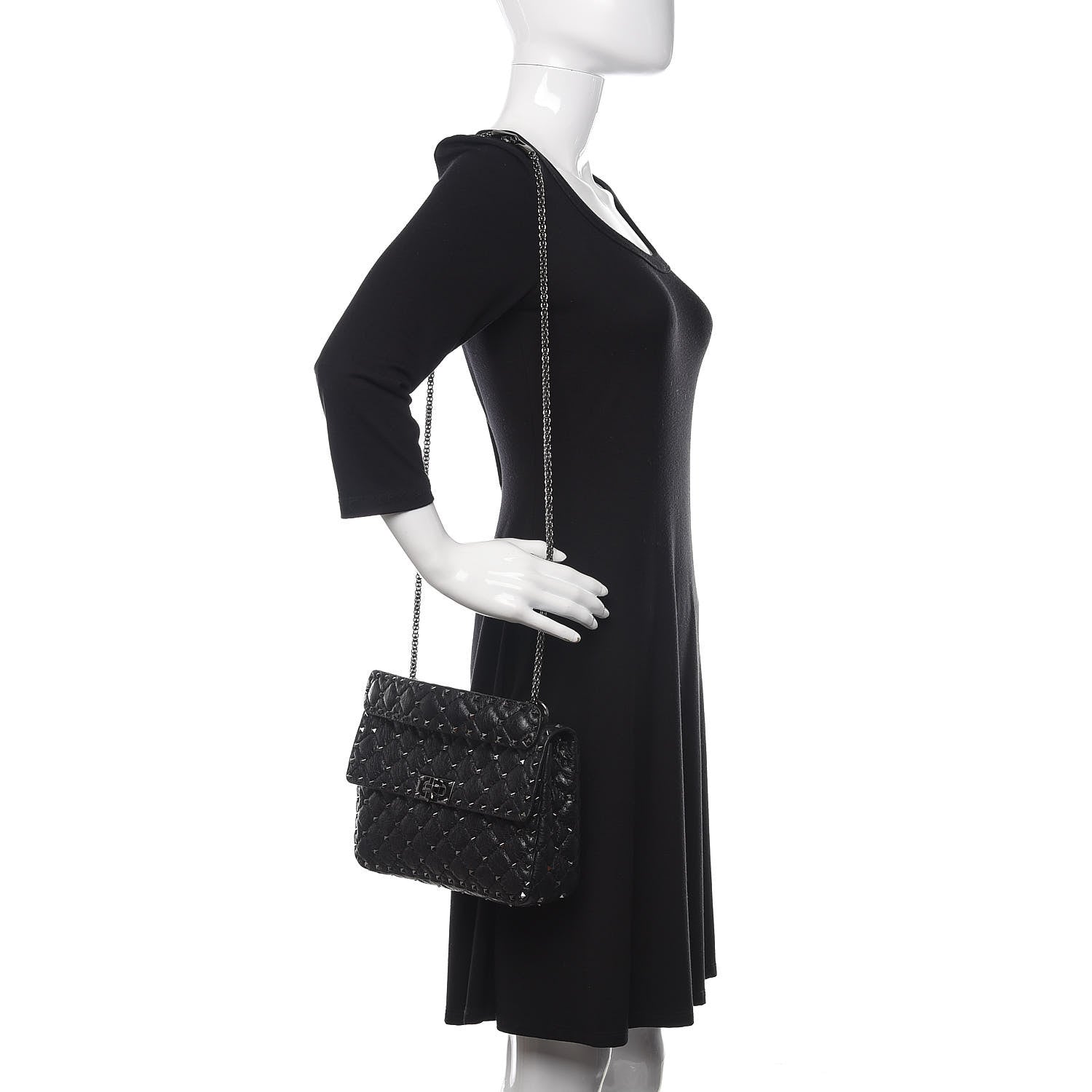 Valentino Garavani Craquele Nappa Medium Rockstud Spike Shoulder Bag Black 2 of 9