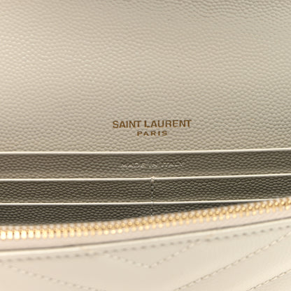 Saint Laurent Grain De Poudre Matelasse Chevron Monogram Envelope Chain Wallet Crema Soft 6 of 10