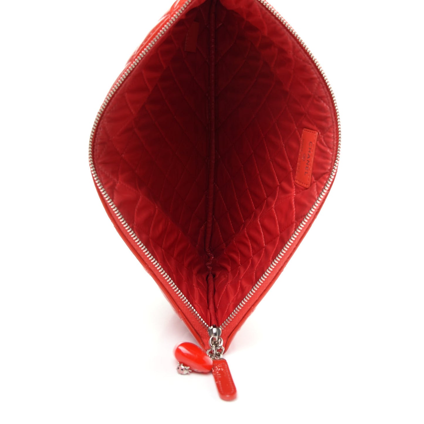 Patent Calfskin Quilted Valentine Hearts Medium O Cosmetic Case Red