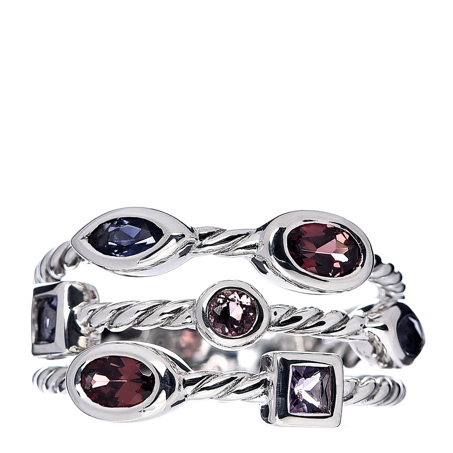 Sterling Silver Amethyst Tourmaline Garnet Iolite Confetti 3 Row Ring 52 6