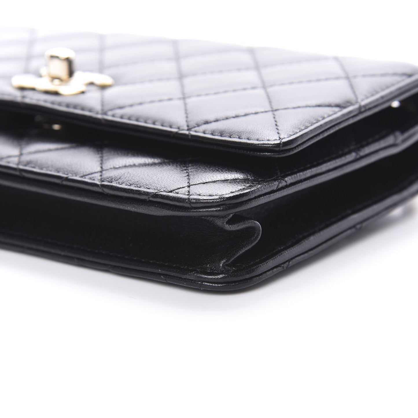 Lambskin Quilted Trendy CC Wallet On Chain WOC Black