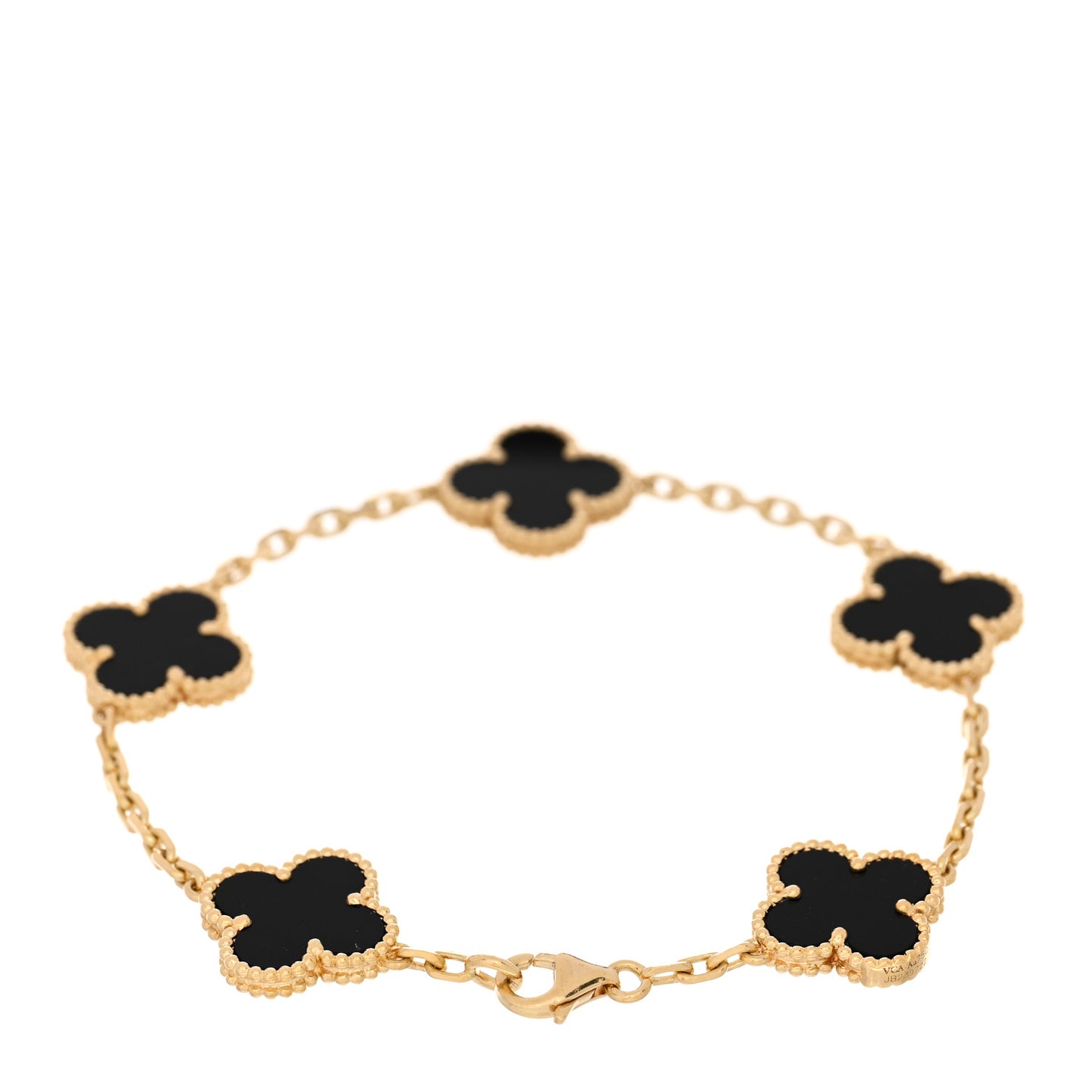 18K Yellow Gold Black Onyx 5 Motifs Vintage Alhambra Bracelet