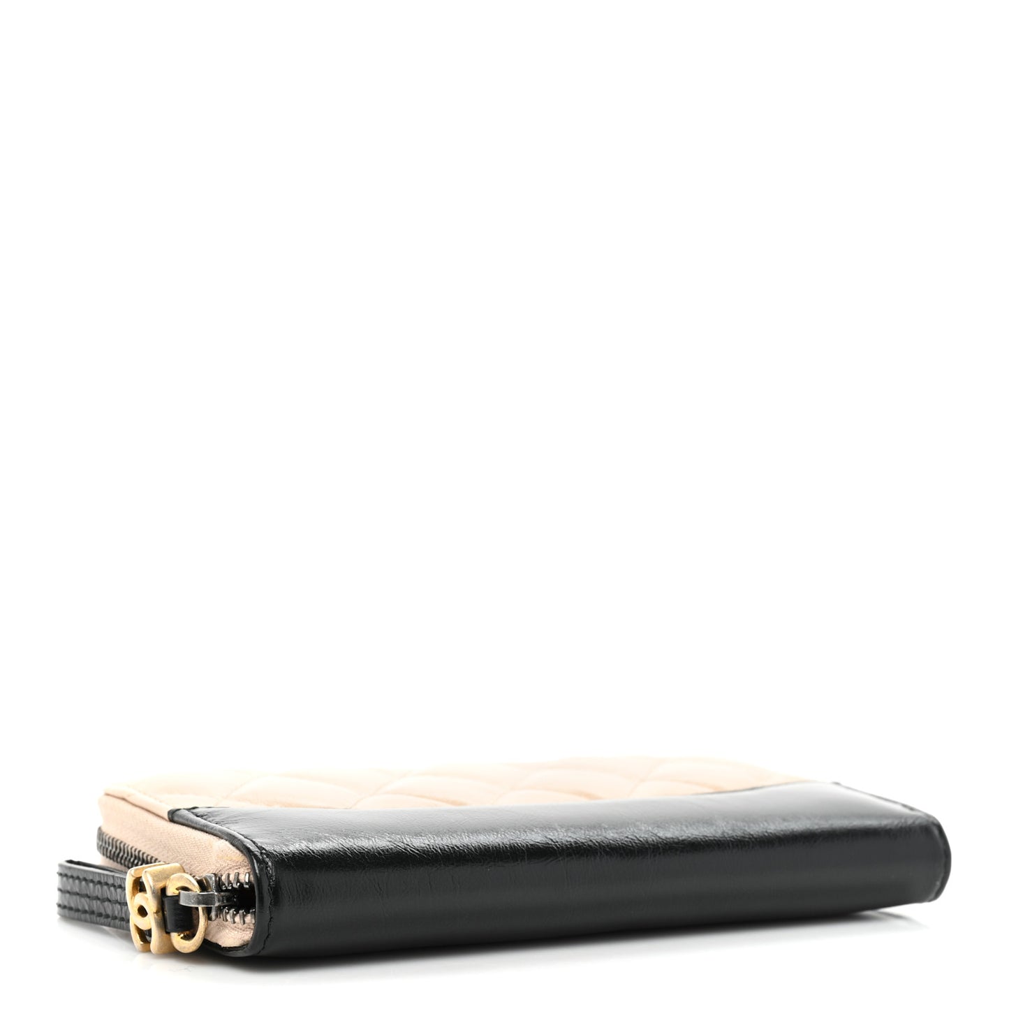 Aged Calfskin Quilted Small Gabrielle Zip Around Wallet Beige Black