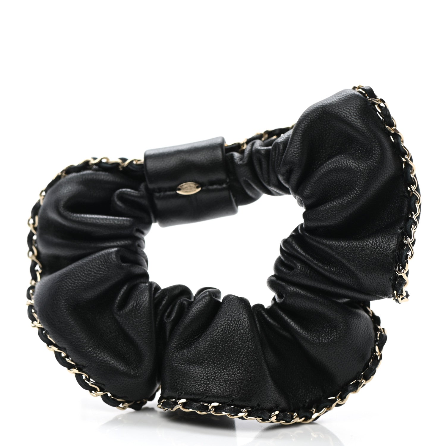 Chanel Lambskin Chain CC Hair Scrunchie Black Gold 2 of 4