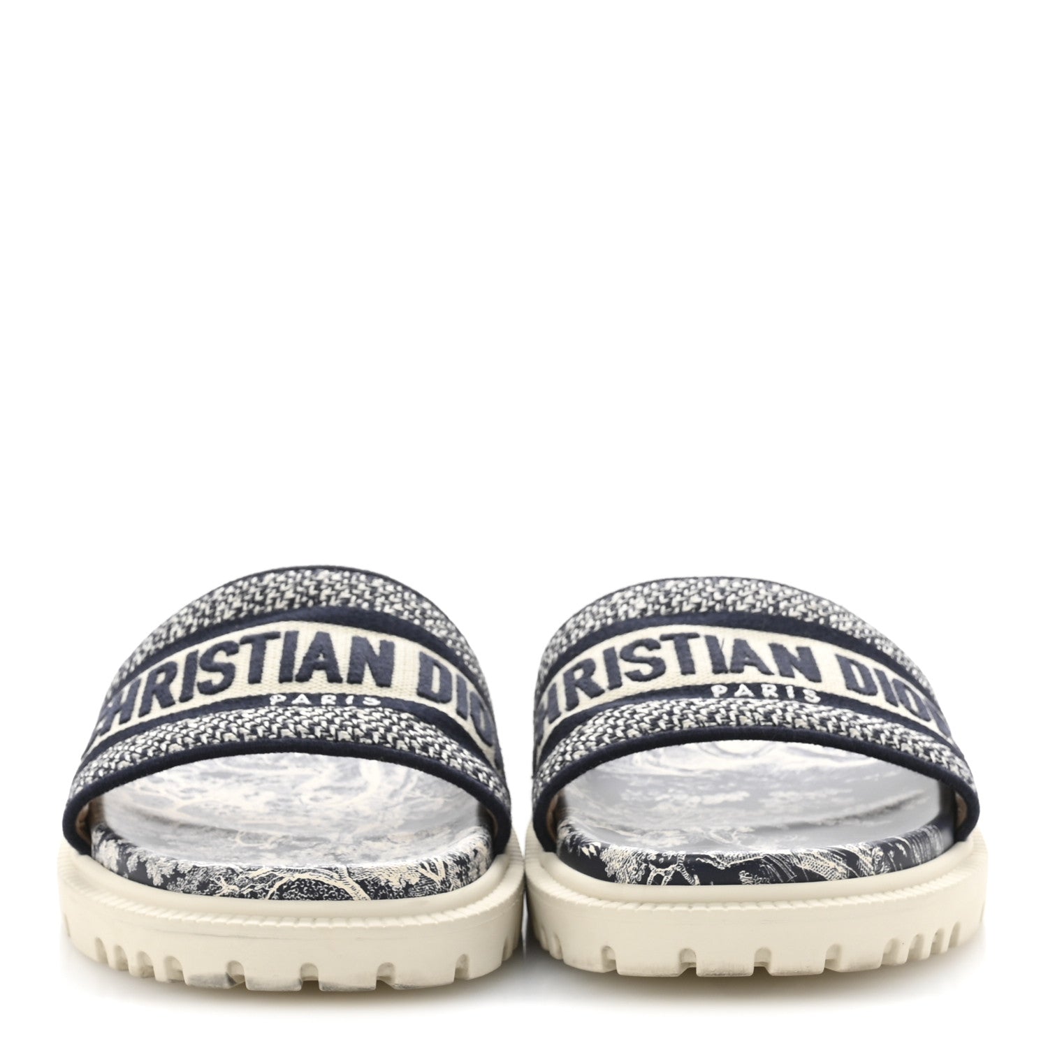 Christian Dior Canvas Toile de Jouy Embroidered Dway 10mm Slide Sandals 38.5 Deep Blue 3 of 9