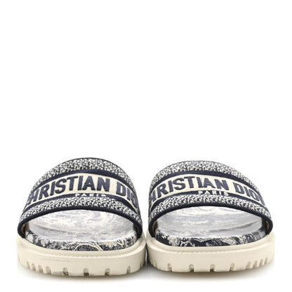 Christian Dior Canvas Toile de Jouy Embroidered Dway 10mm Slide Sandals 38.5 Deep Blue 3 of 9