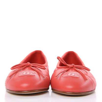 Chanel Lambskin Quilted CC Cap Toe Ballerina Flats 37 Light Red 2 of 9