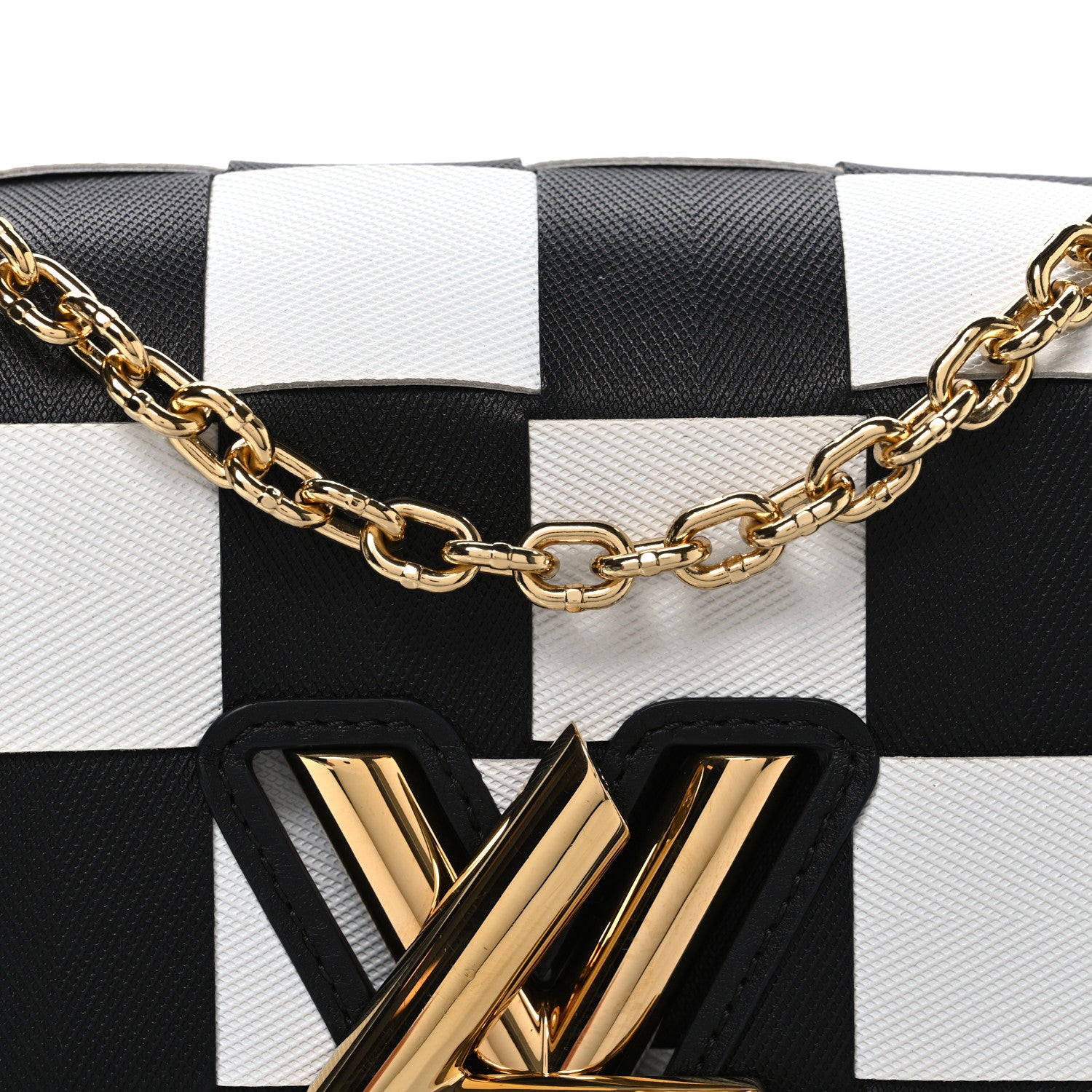 Louis Vuitton Calfskin Damier Tressage Twist Shoulder Bag MM Black White 8 of 10