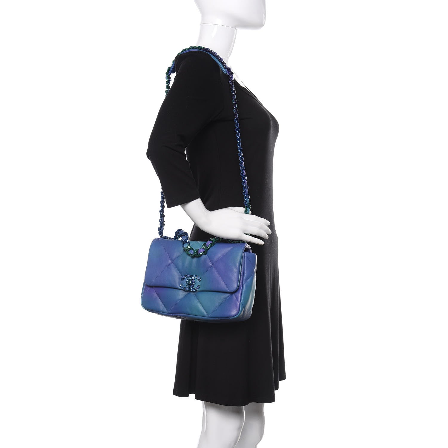 Chanel Tie Dye Calfskin Quilted Medium Chanel 19 Flap Blue Purple 2 of 9