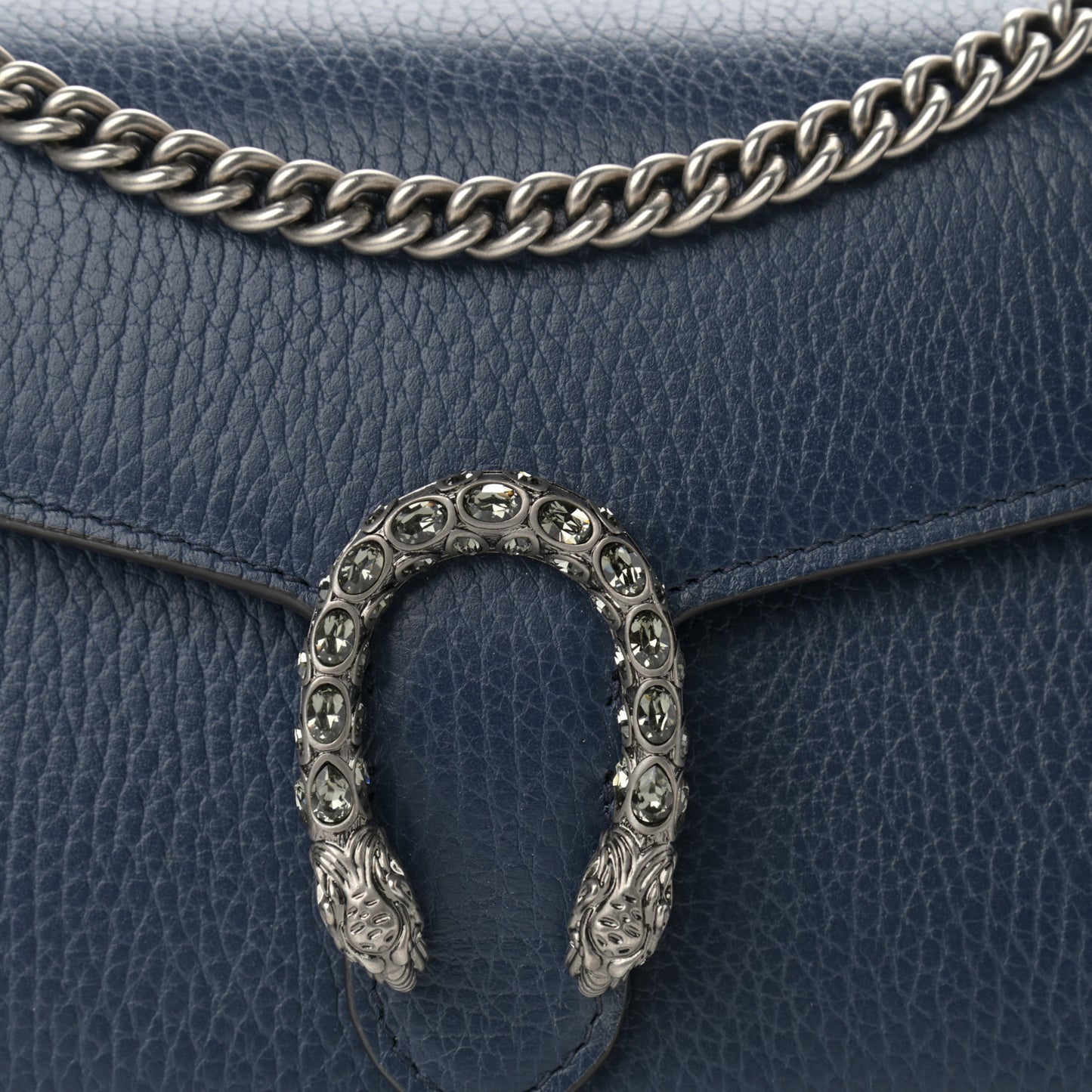 Dollar Calfskin Crystal Mini Dionysus Chain Wallet Blue Agata Black Diamond