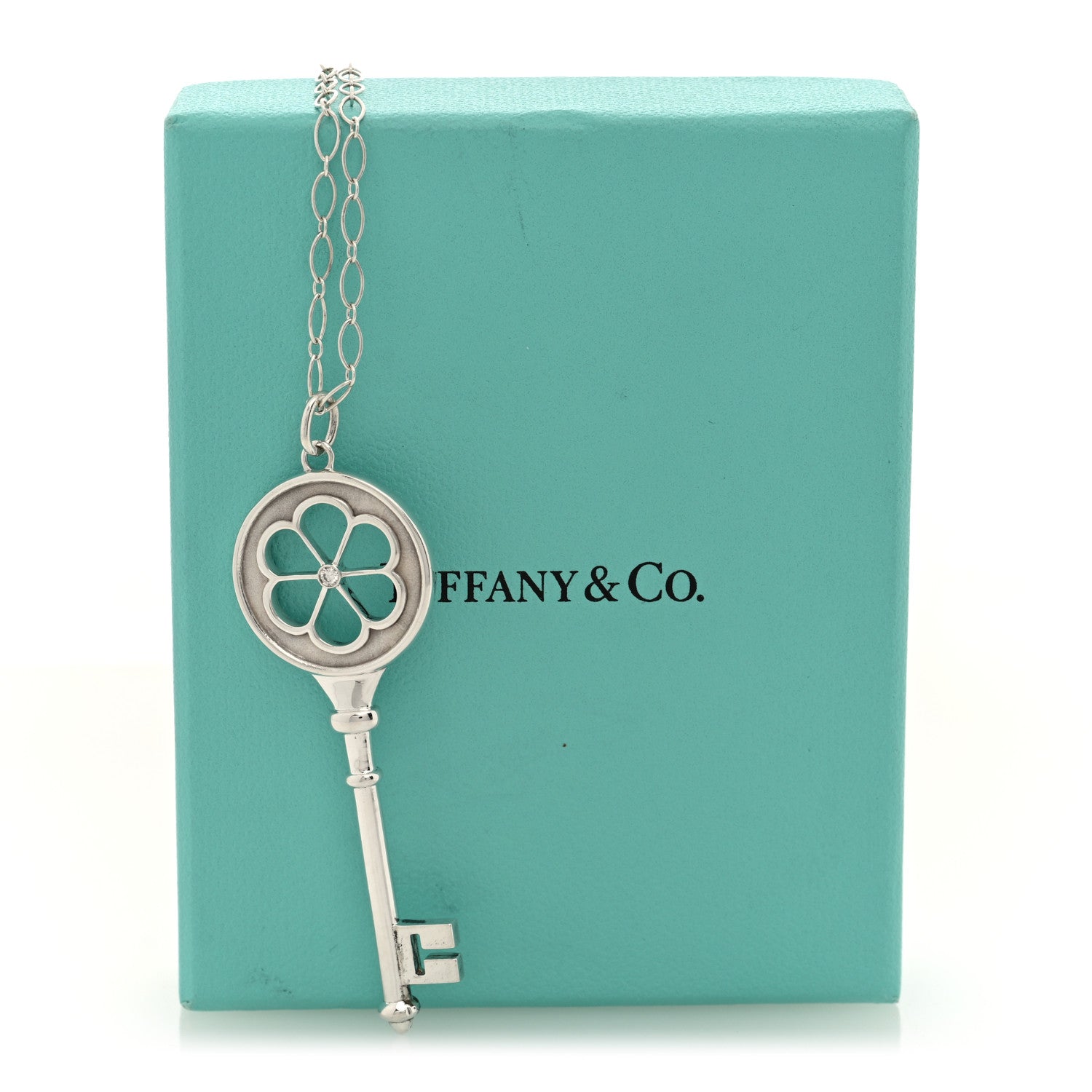 Tiffany Sterling Silver Diamond Blossom Key Pendant Link Necklace 6 of 6