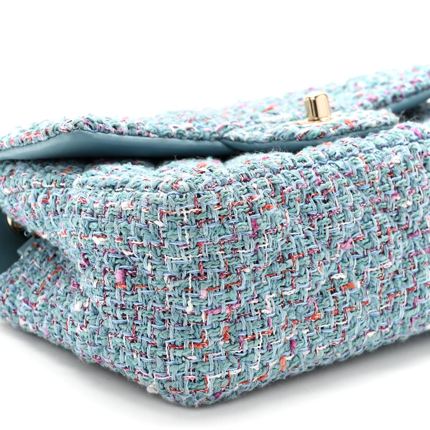 Chanel Tweed Quilted Mini Rectangular Flap Turquoise Purple White Red 9 of 11