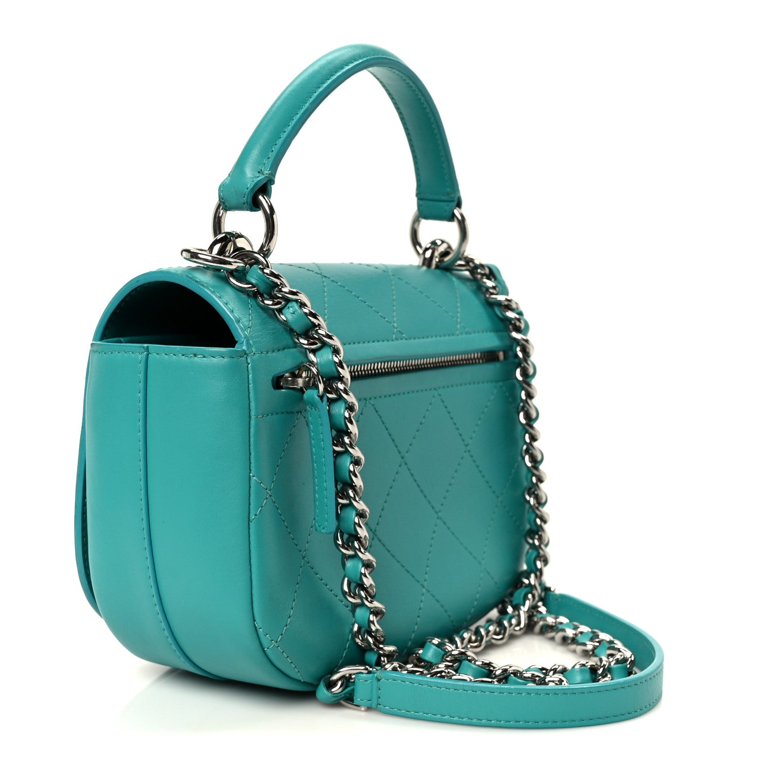Chanel Calfskin Stitched Small Ring My Bag Flap Crossbody Turquoise 3 of 11