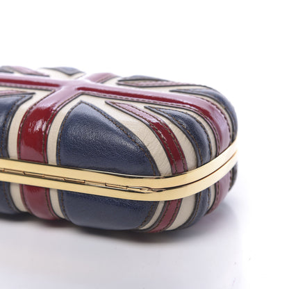 Alexander McQueen Patent Calfskin Britannia Skull Box Clutch Red Blue 10 of 13