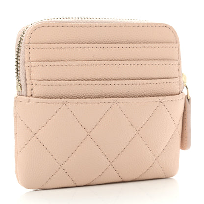 Chanel Caviar Quilted Zip Card Holder Wallet Light Beige 3 of 8