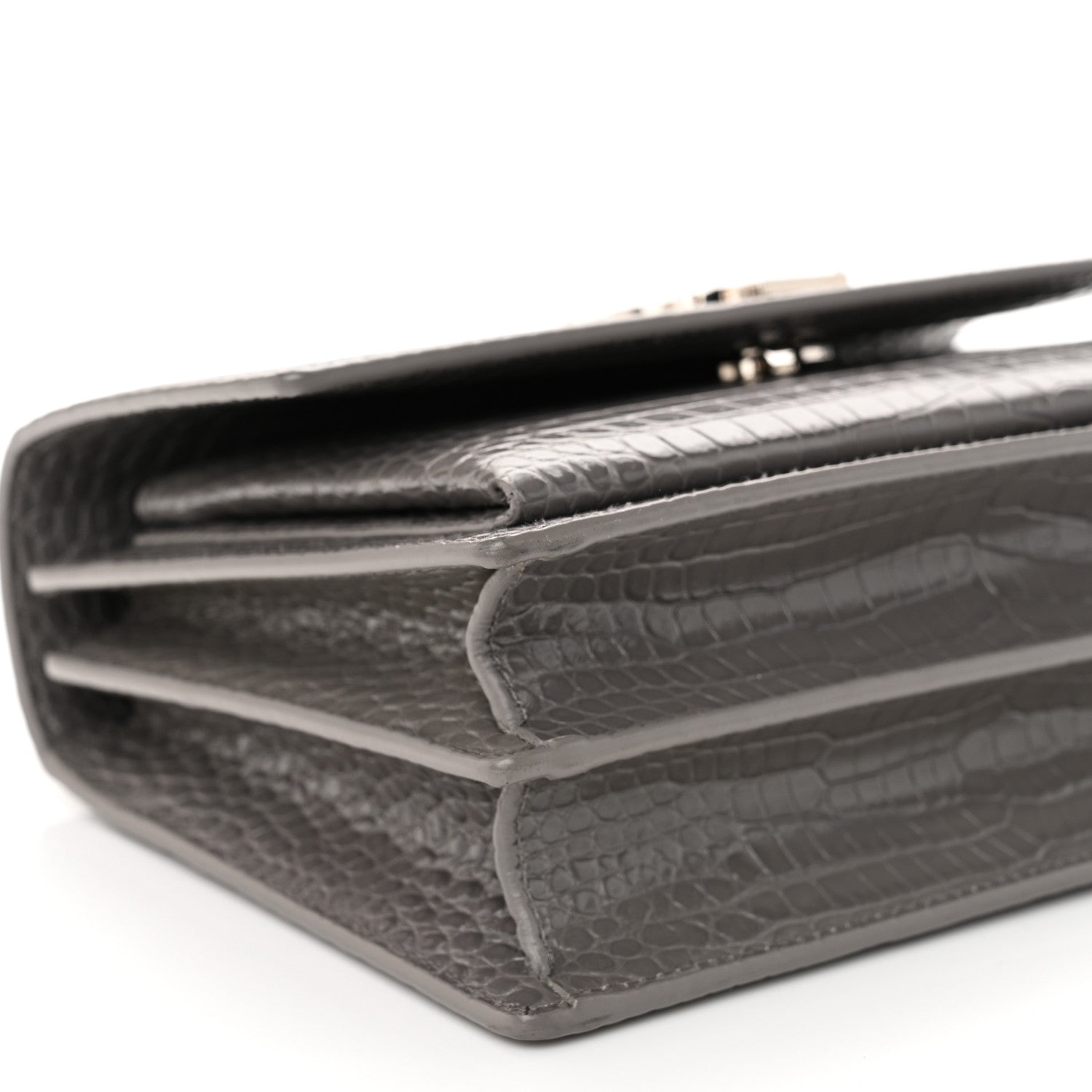 Saint Laurent Calfskin Crocodile Embossed Medium Monogram Sunset Fog 10 of 14