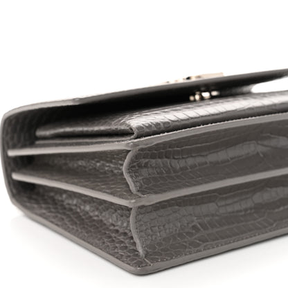 Saint Laurent Calfskin Crocodile Embossed Medium Monogram Sunset Fog 10 of 14