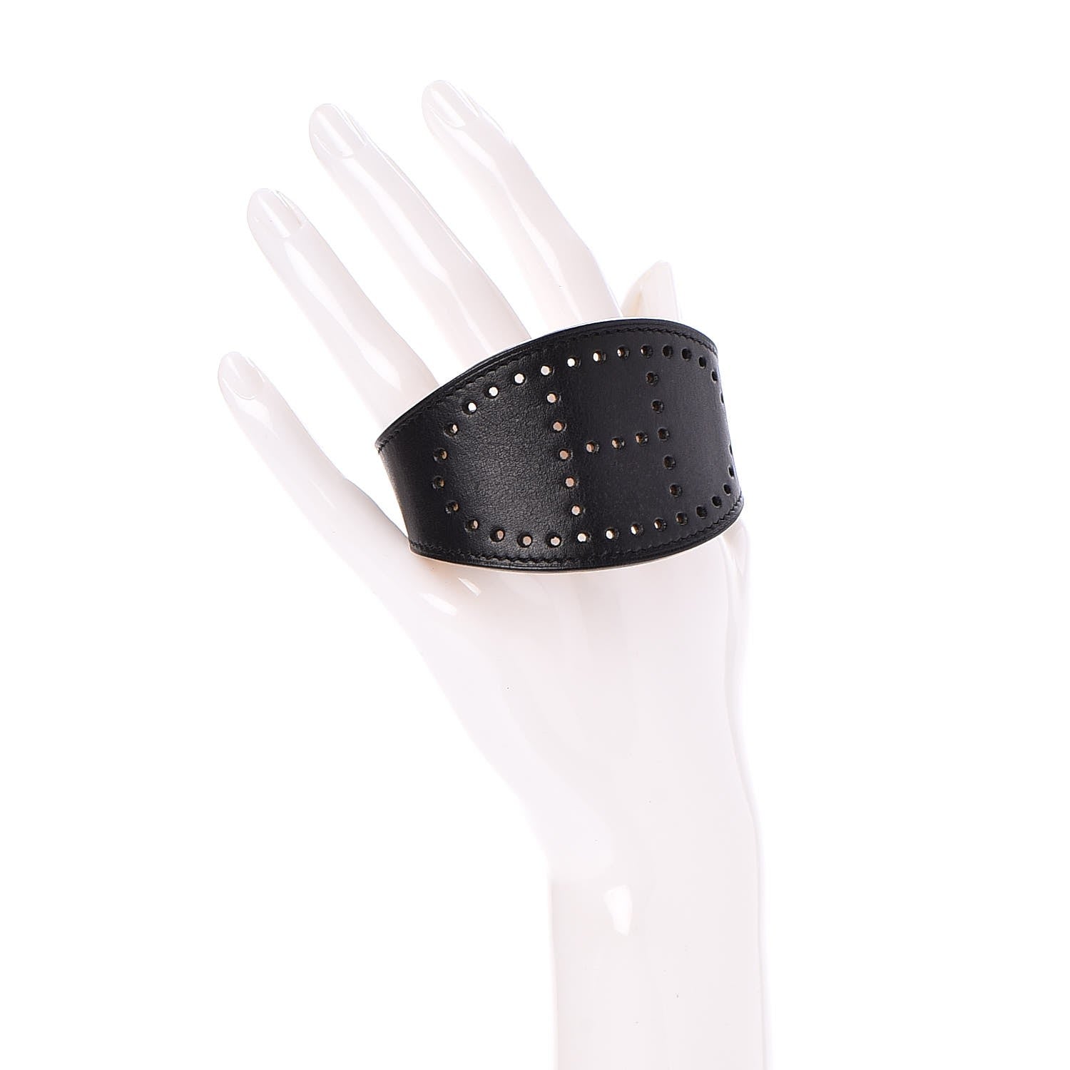 Hermes Calfskin Reversible Perforated H Bracelet Noir 2 of 6