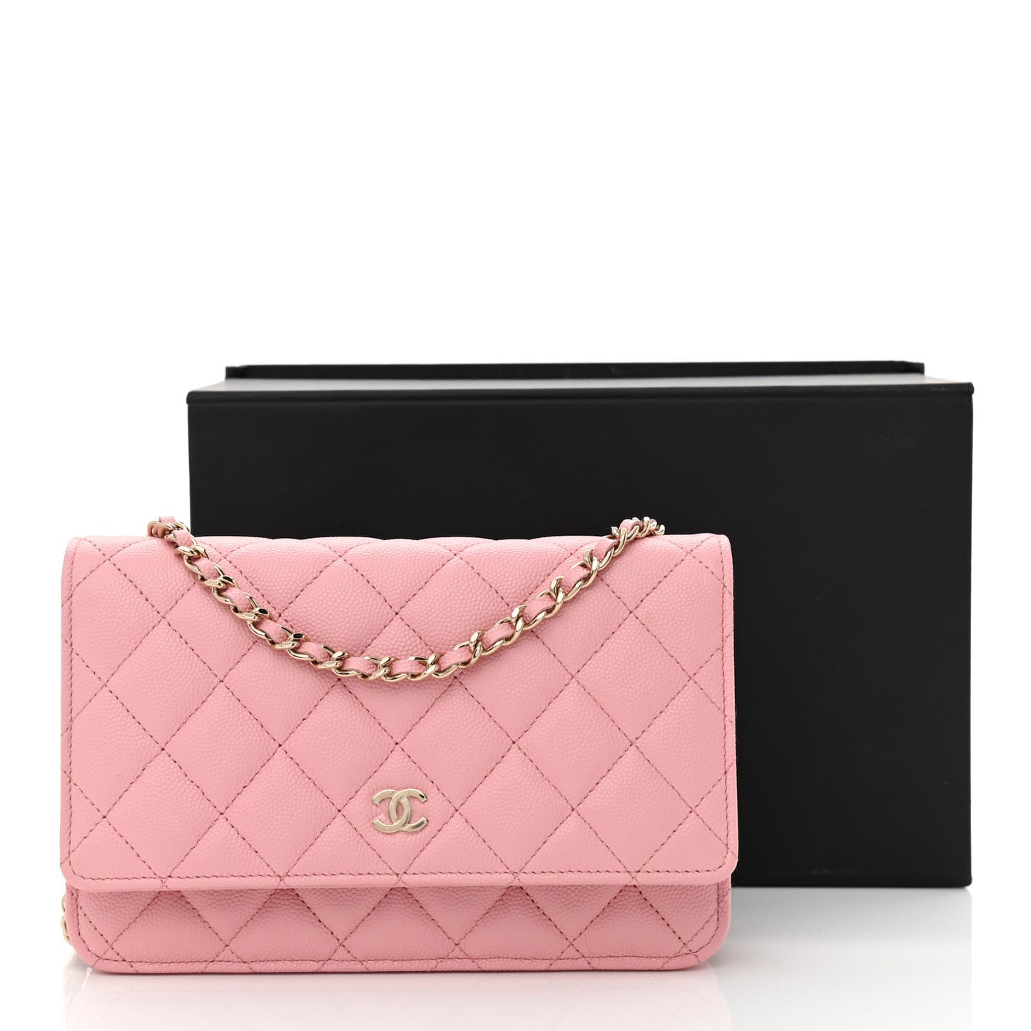 Caviar Quilted Wallet on Chain WOC Light Pink