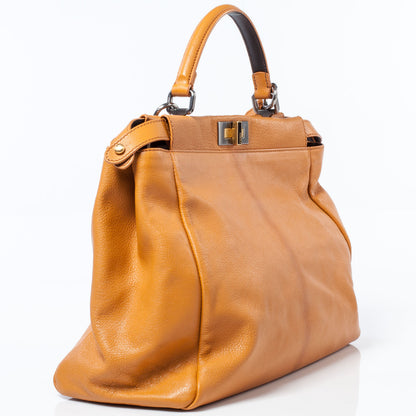 Fendi Goatskin Zucca Large Peekaboo Iconic Satchel Ocra Tobacco Moro 3 of 9