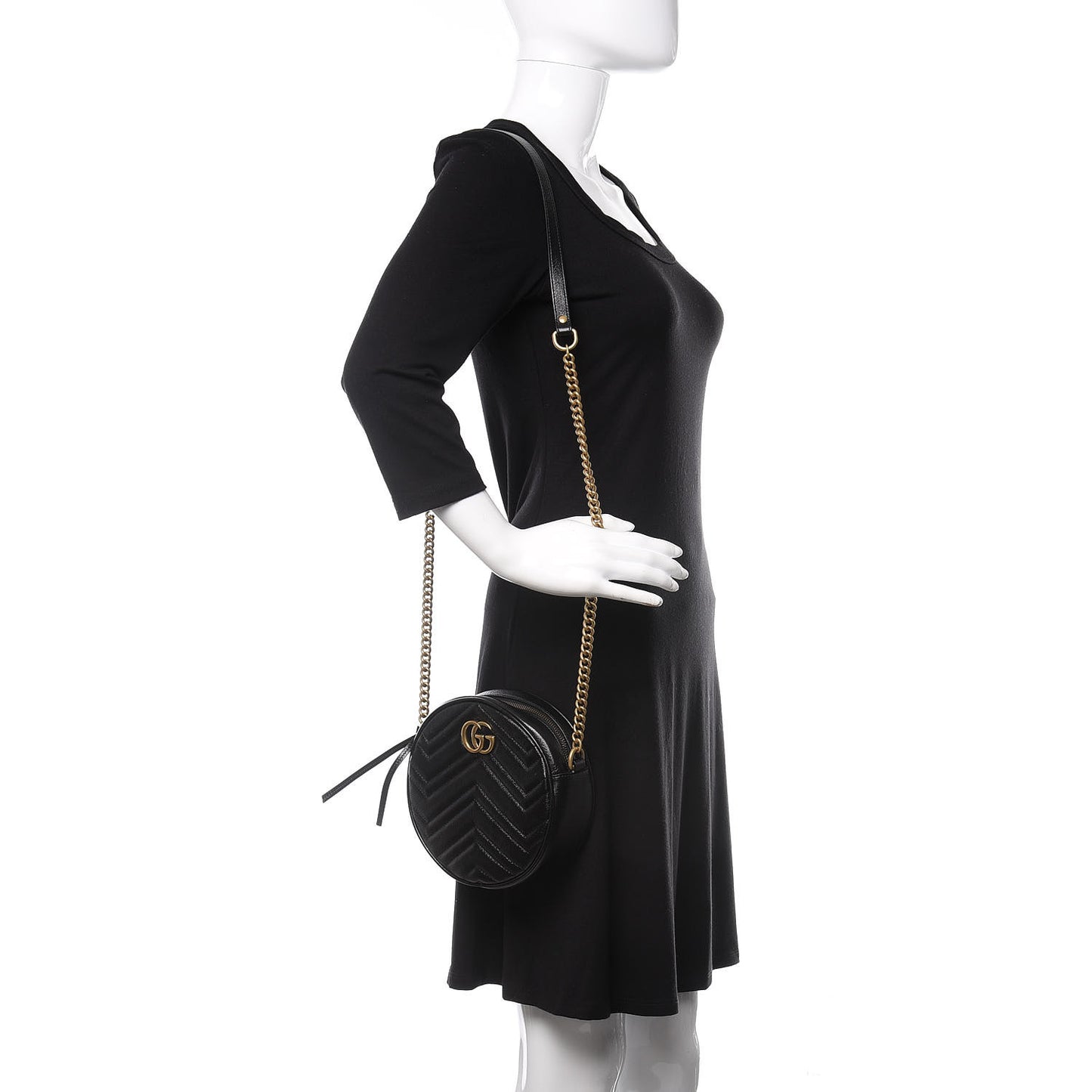 Azalea Calfskin Matelasse Heart Mini GG Marmont Round Shoulder Bag Black
