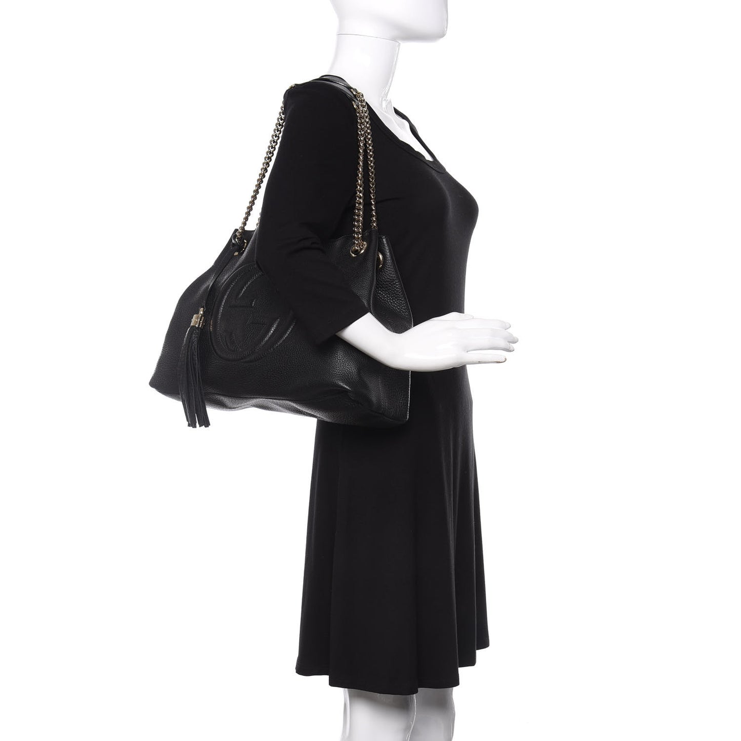 Pebbled Calfskin Medium Soho Chain Shoulder Bag Black