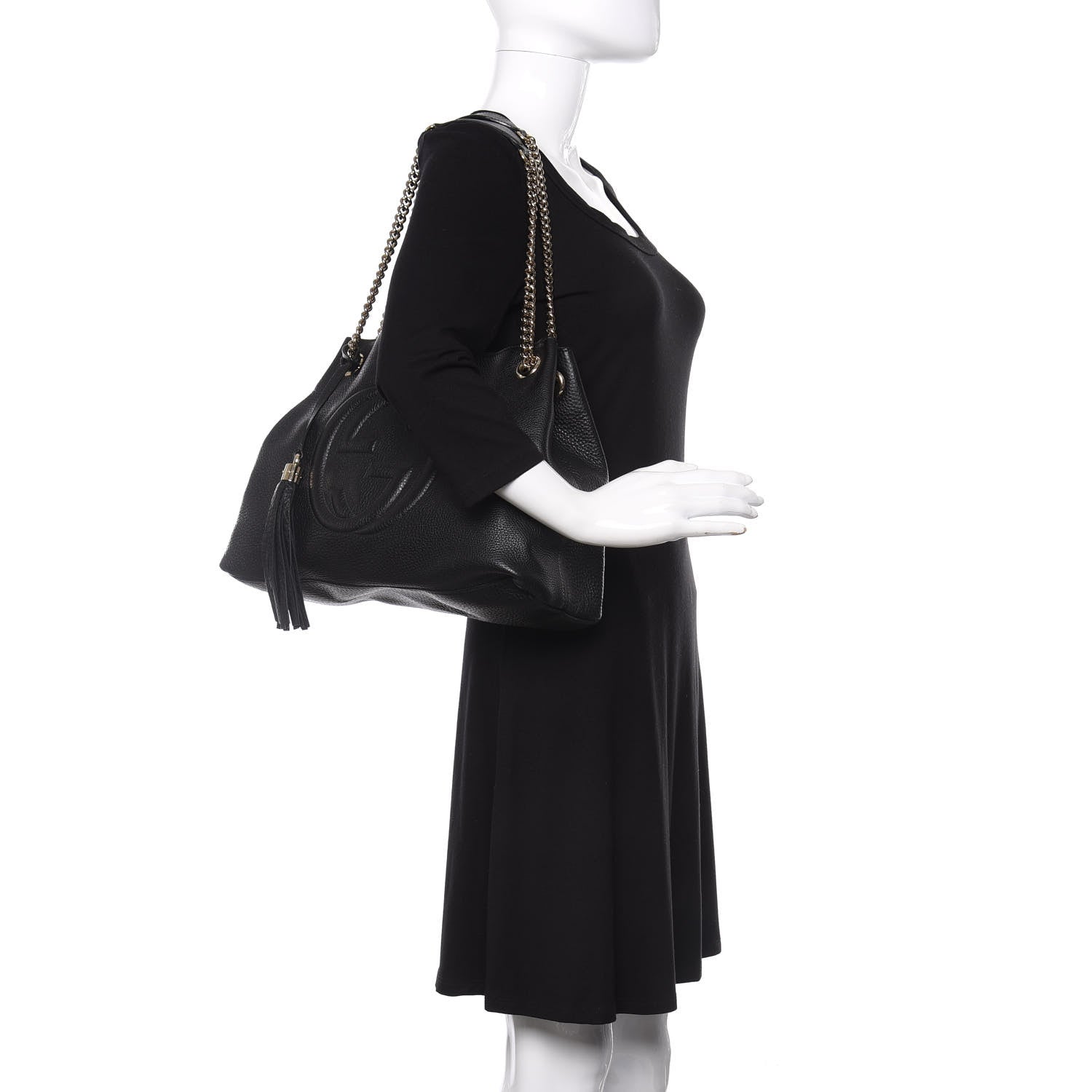 Gucci Pebbled Calfskin Medium Soho Chain Shoulder Bag Black 2 of 13