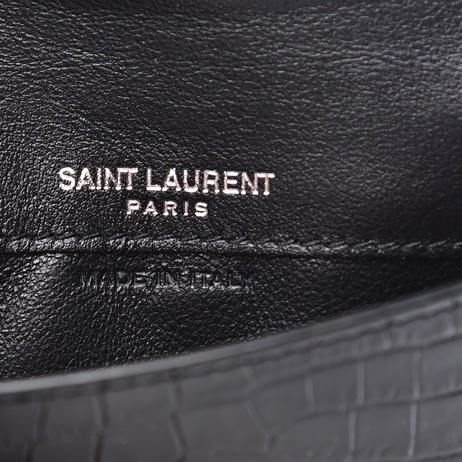 Saint Laurent Calfskin Crocodile Embossed Uptown Monogram Card Case Black 4 of 5