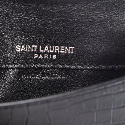 Saint Laurent Calfskin Crocodile Embossed Uptown Monogram Card Case Black 4 of 5