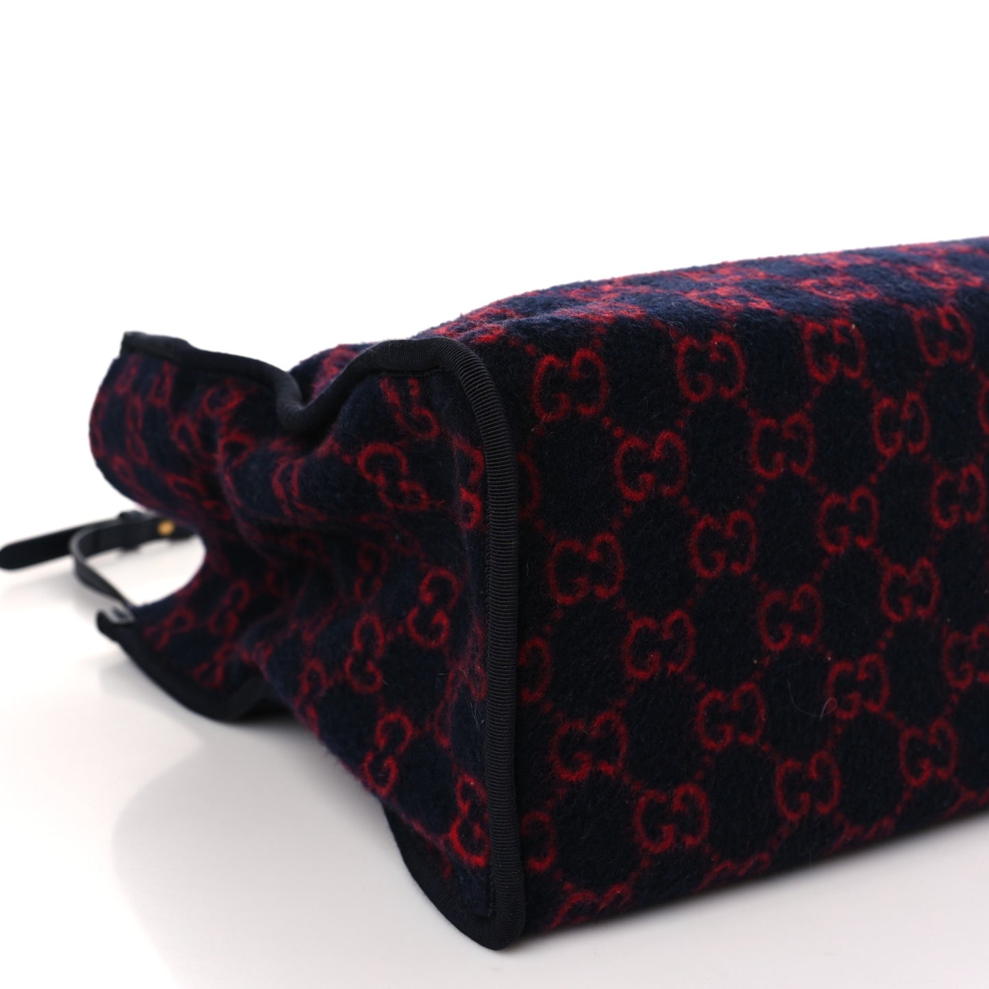Covered Wool Textured Dollar Calfskin GG Monogram Large Tote Bag Blue Red