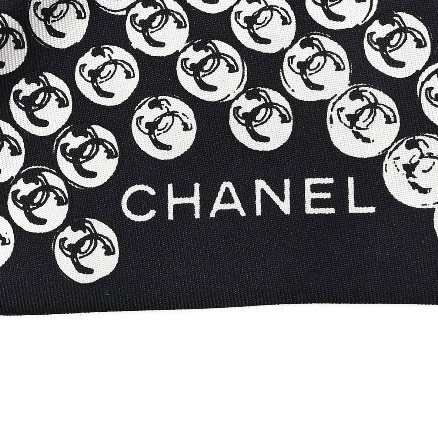 Silk CC Logo Camellia  Bandeau Scarf White Black