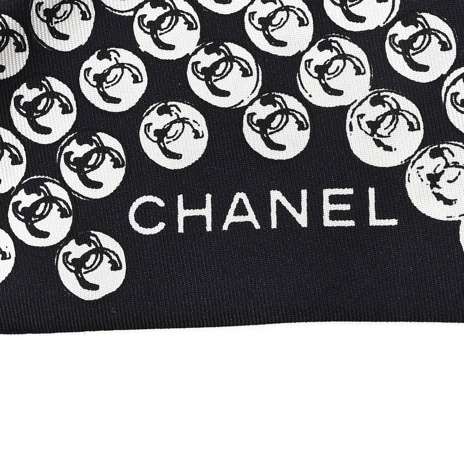 Chanel Silk CC Logo Camellia  Bandeau Scarf White Black 3 of 4