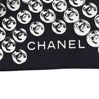 Chanel Silk CC Logo Camellia  Bandeau Scarf White Black 3 of 4