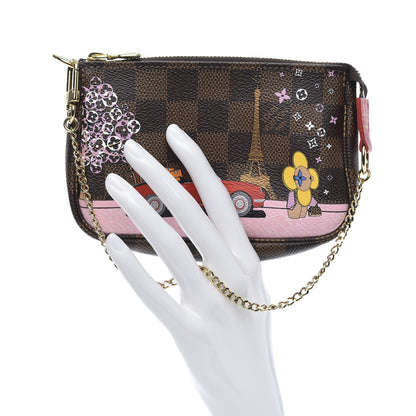 Louis Vuitton Damier Ebene 2019 Christmas Animation Mini Pochette Accessories Red 2 of 8