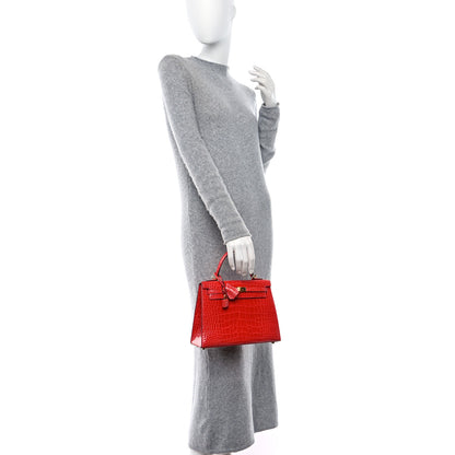 Hermes Shiny Alligator Kelly Sellier 25 Rouge de Coeur 2 of 9