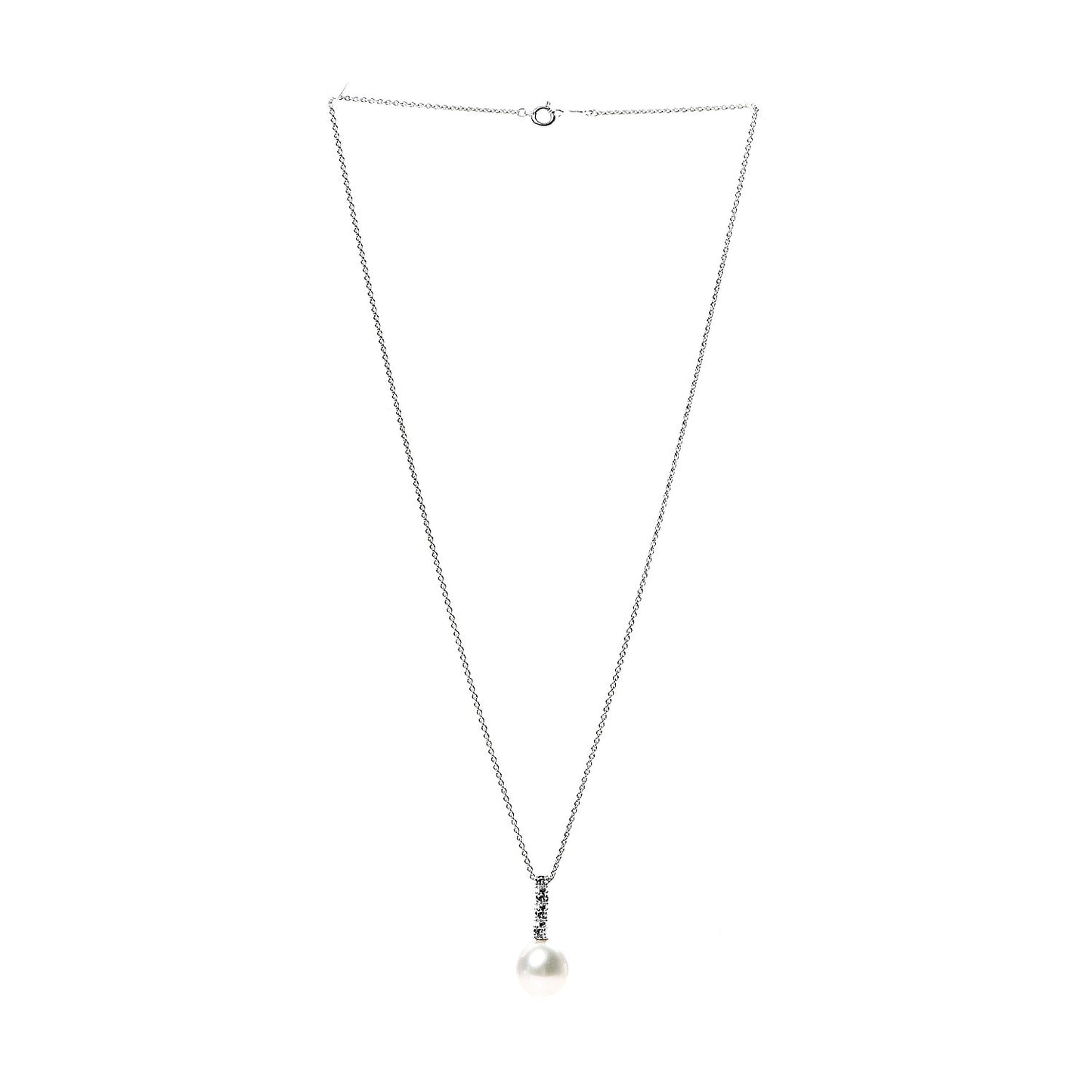 18K White Gold Diamond Akoya Pearl Drop Pendant Necklace